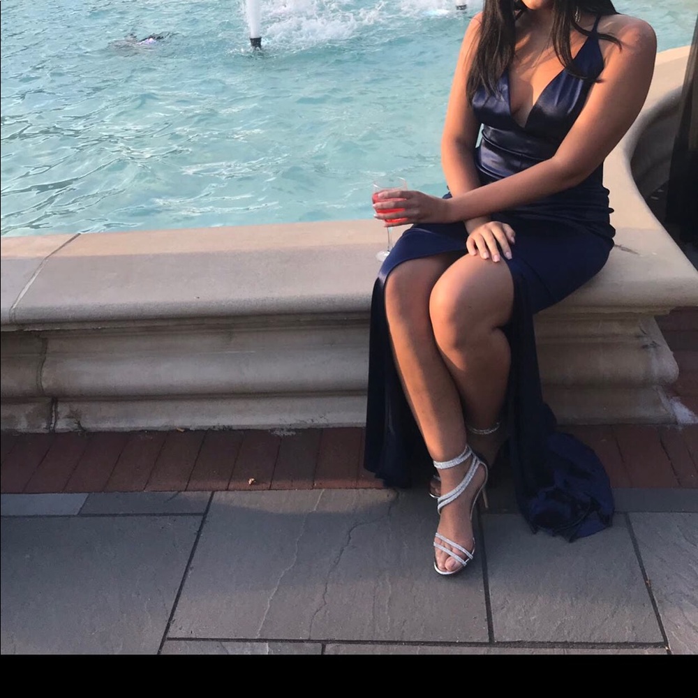 ONLY WORN ONCE! SATIN CROSS STRAP PROM DRESS! - Picture 3 of 3